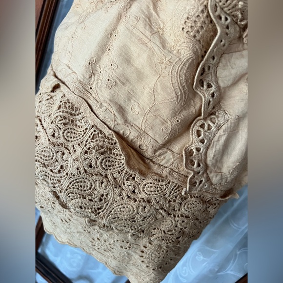 Free People Carmel Tan Lace Tote Bag Purse Boho Cottagecore Lagenlook - Picture 2 of 16